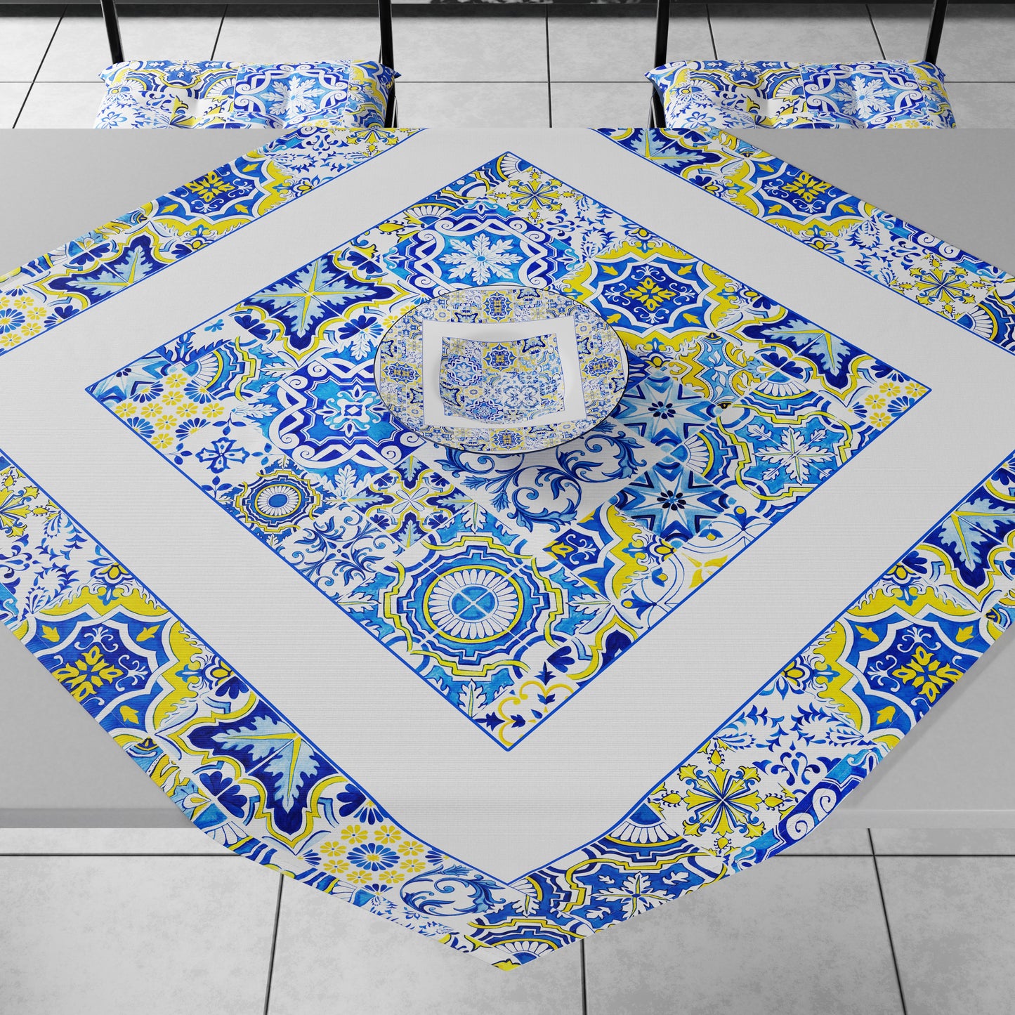 Centre de table géométrique pour cuisine en impression numérique bleue Vietri 02