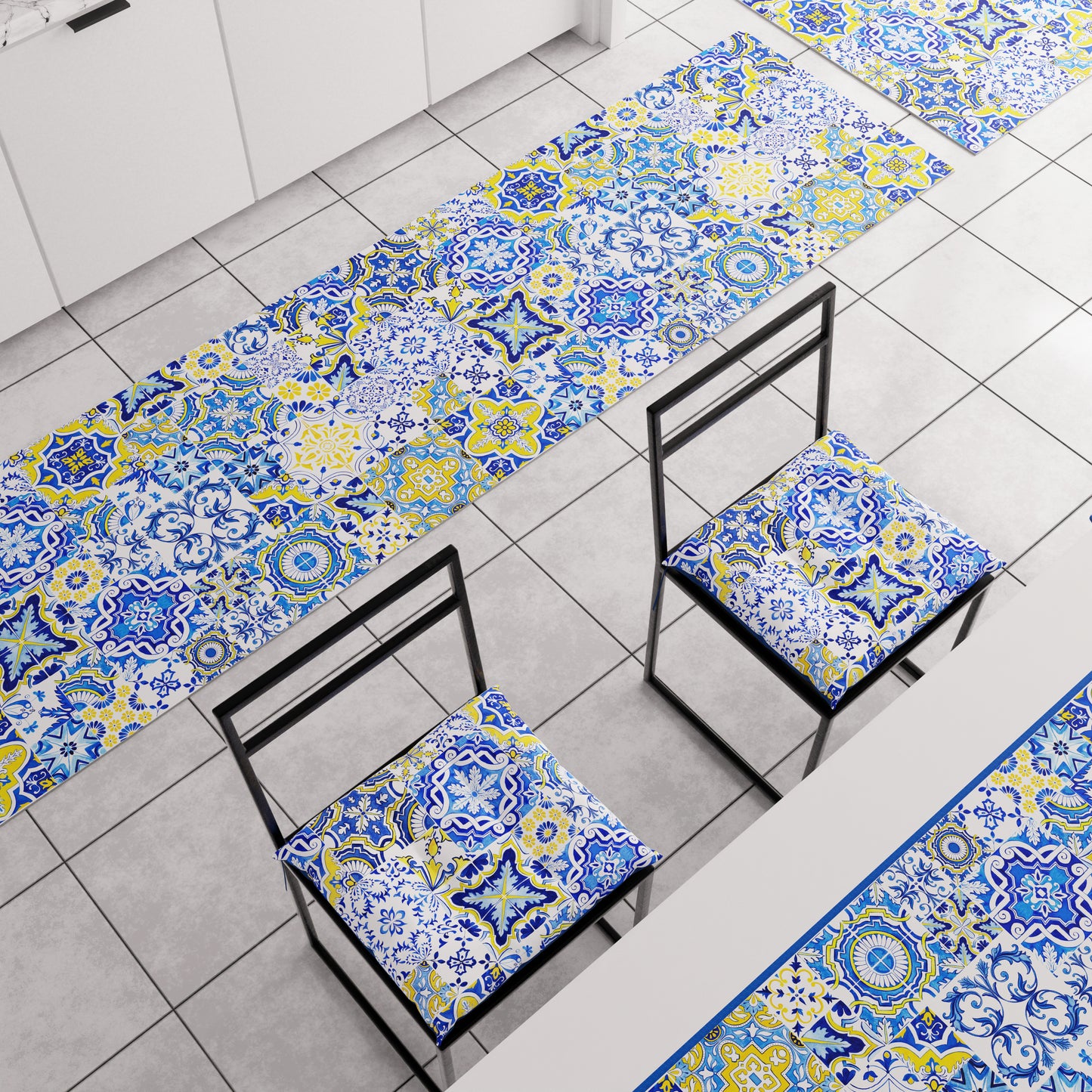 Modern non-slip kitchen rug Washable kitchen runner Vietri 02 Blue