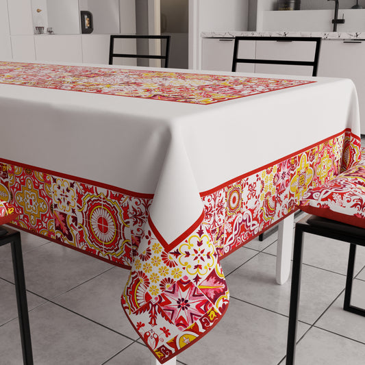 Nappe moderne, couverture de table de cuisine, Vietri 02 rouge