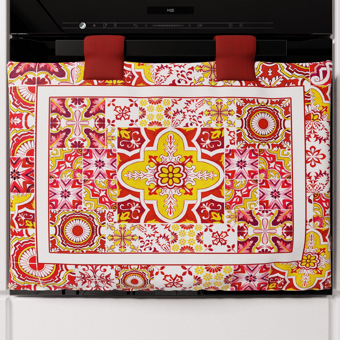 Geometric Oven Cover for Kitchen in Vietri Digital Printing 02 Red 1pc