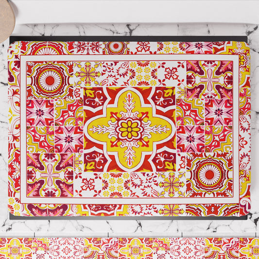 Couverture de cuisinière géométrique couvertures de cuisine imprimées numériquement Vietri 02 rouge