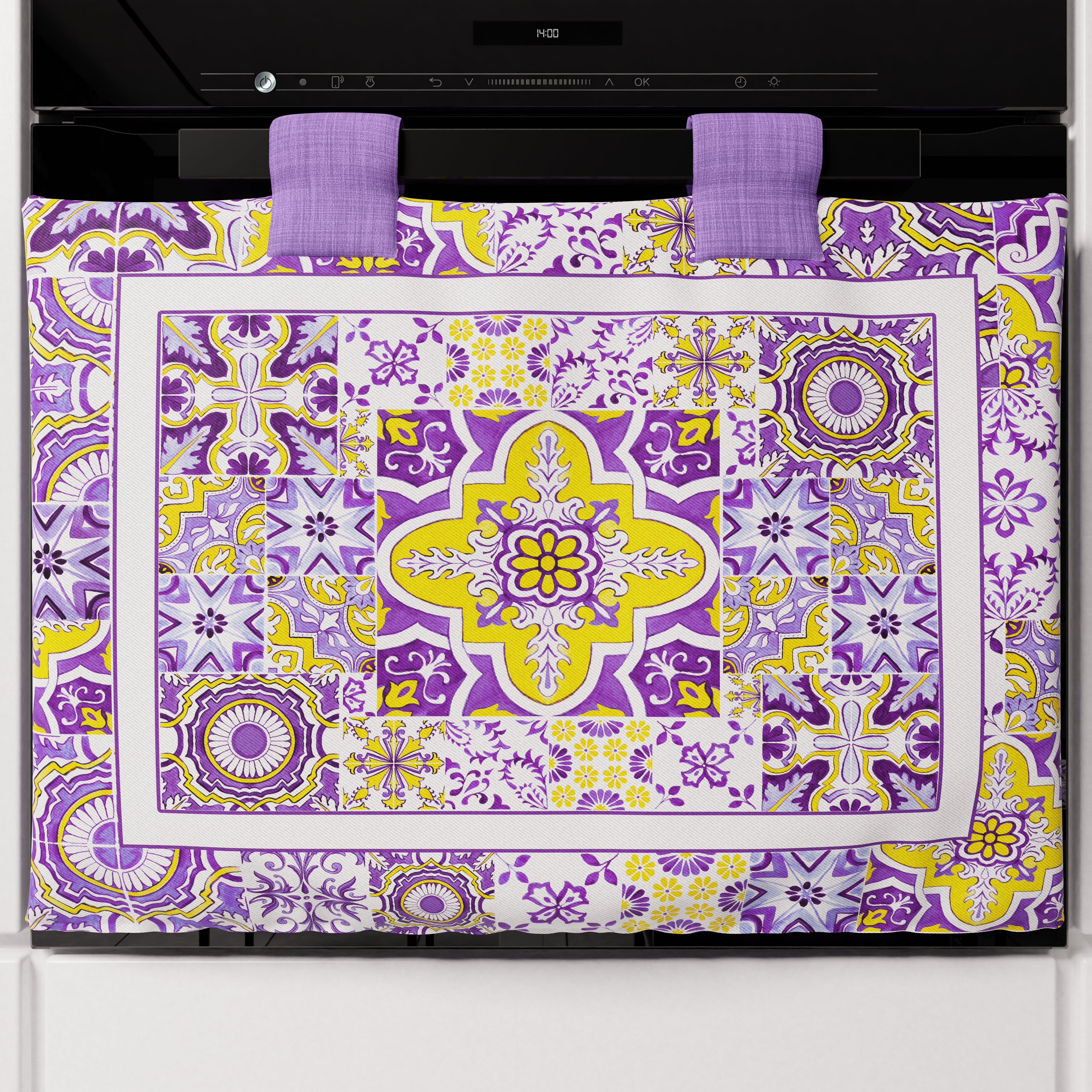 Coprifornello In Microfibra Stampa Vietri Nero - 100% Made In Italy, 46x70 Cm - Foto 1