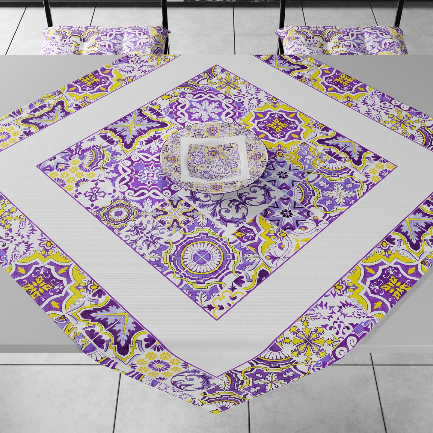 Geometric Centerpiece for Kitchen in Vietri 02 Purple Digital Print
